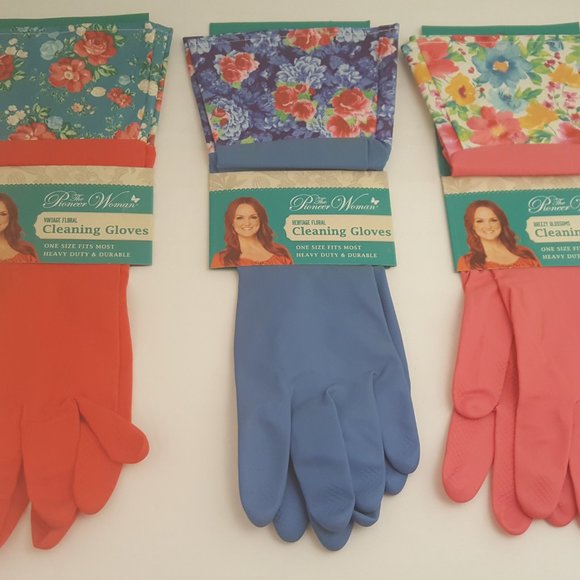 THE PIONEER WOMAN Heavy Duty Latex Cleaning Gloves | 3 Pack | Red / Blue / Pink - Picture 2 of 11